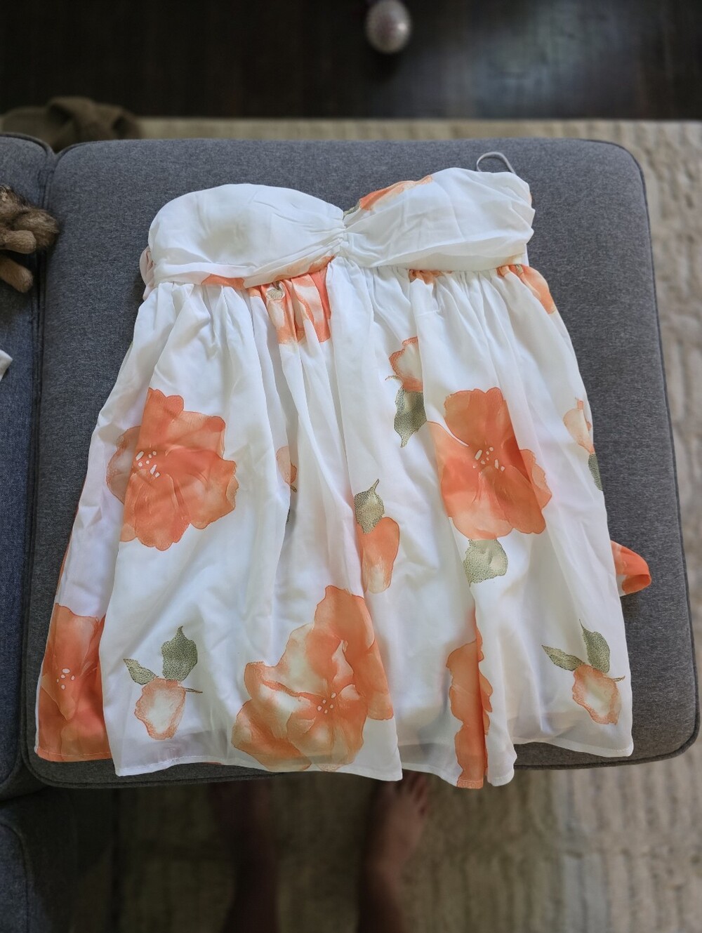 Altard State White Strapless Dress with Orange Floral Print LG